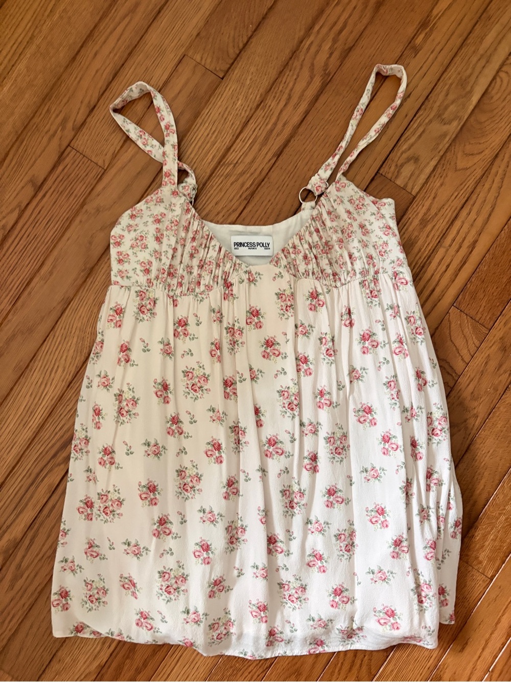 Princess Polly Cream Cami Top with Pink Rose Print